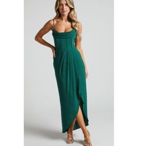Showpo Women´s Andrina Midi Dress High Low Wrap Corset Dress In Forest Green